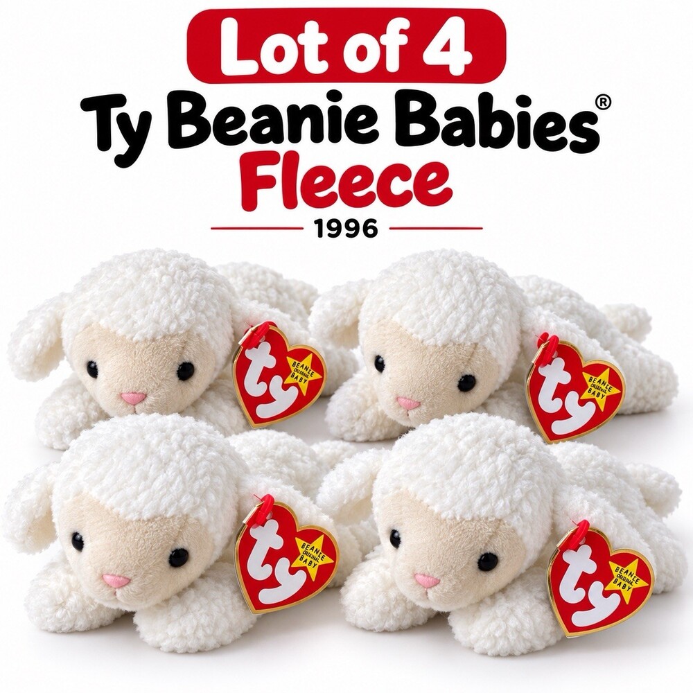 Lot of 4 Ty Beanie Baby Fleece Lamb 1996 DOB March 21 With Tags Retired